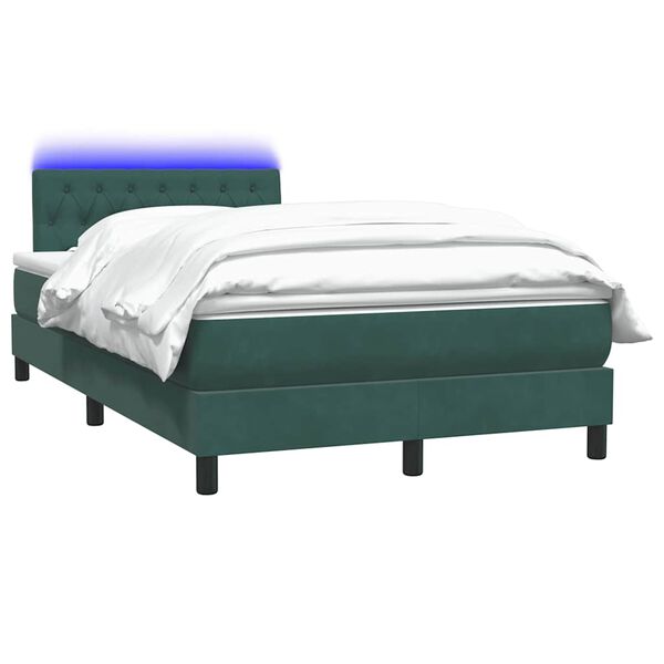 vidaXL Letto a Molle con Materasso e LED Verde Scuro 120x210 cm Velluto