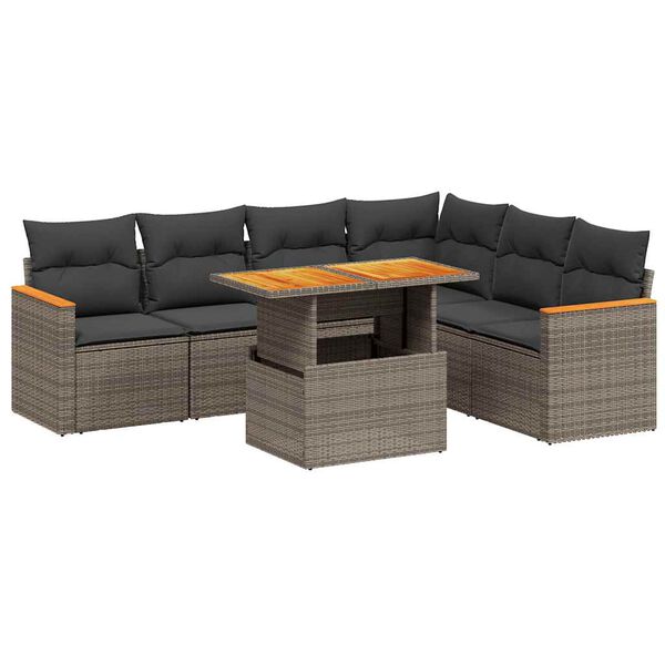 vidaXL Set Divani da Giardino 7 pz con Cuscini Grigio in Polyrattan
