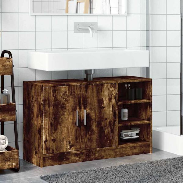 vidaXL Mobile Lavabo Rovere Fumo 90x29x55 cm in Truciolare