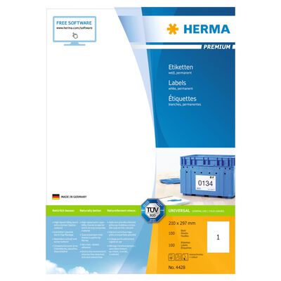 HERMA Etichette Permanenti PREMIUM A4 210x297 mm 100 Fogli