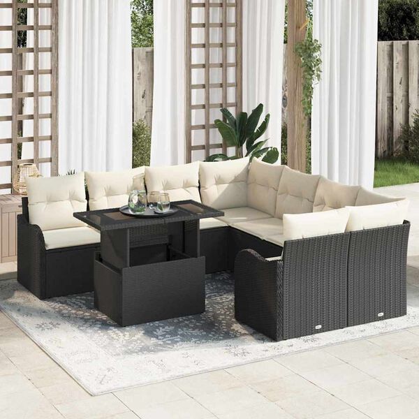 vidaXL Set Divano da Giardino con cuscino 9 pcs Nero Poly Rattan
