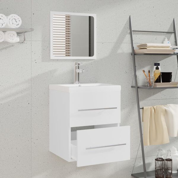 vidaXL Mobile Bagno con Lavabo Integrato Bianco in Legno Multistrato