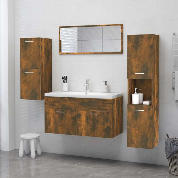 vidaXL Armadietto Bagno Rovere Fumo 30x30x130 cm in Legno Multistrato