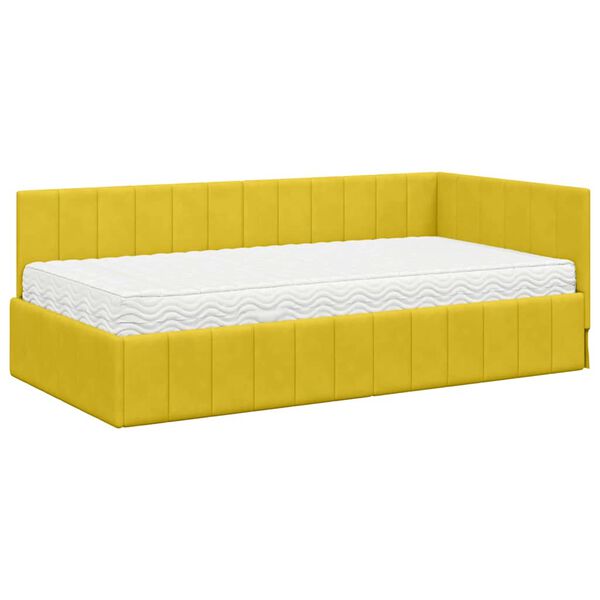 vidaXL Struttura Letto Angolare con Materasso 2 pcs Giallo Velluto