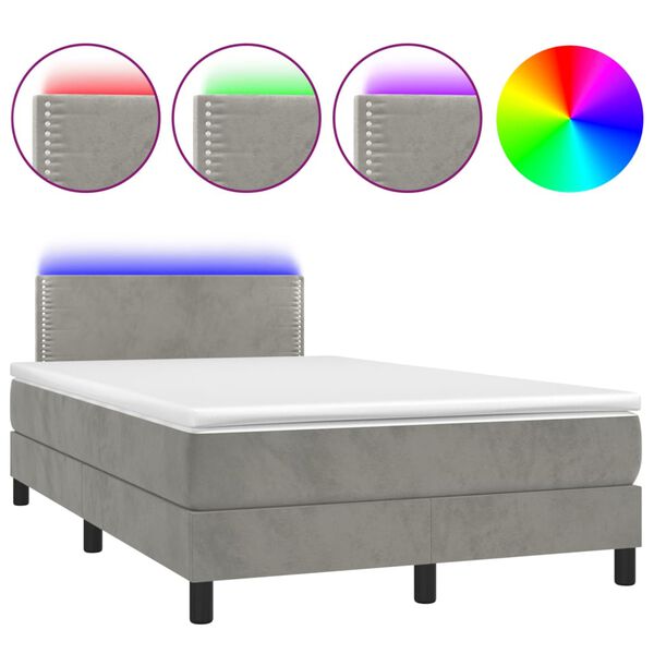 vidaXL Letto a Molle con Materasso e LED Grigio Chiaro 120x200 cm Velluto