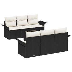 vidaXL Set Divano da Giardino 7 pcs Nero e Crema polyrattan