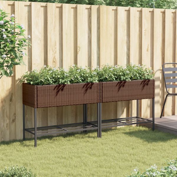 vidaXL Fioriere Giardino con Ripiani 2pz Marroni 90x40x75cm Polyrattan