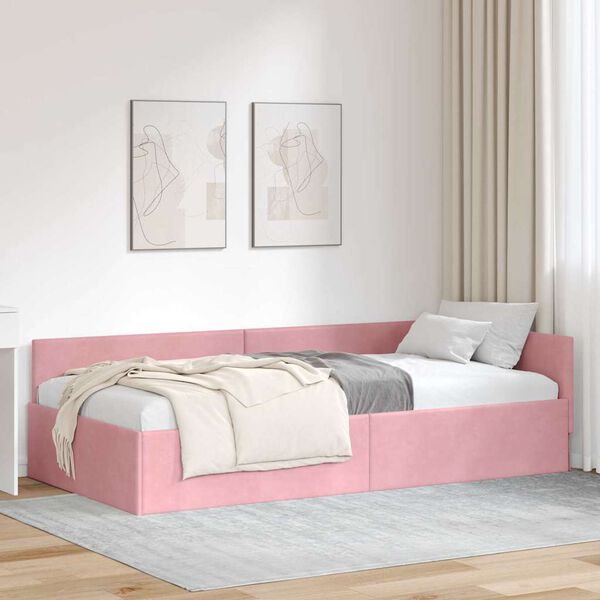 vidaXL Cornice del letto ad angolo Rosa 100 cm x 200 cm Velluto