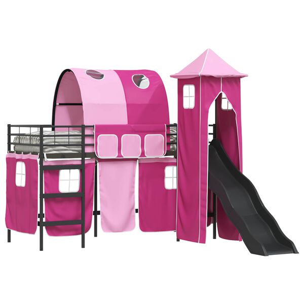 vidaXL Struttura del letto loft per bambini Nero e rosa 74,5 x 190 cm