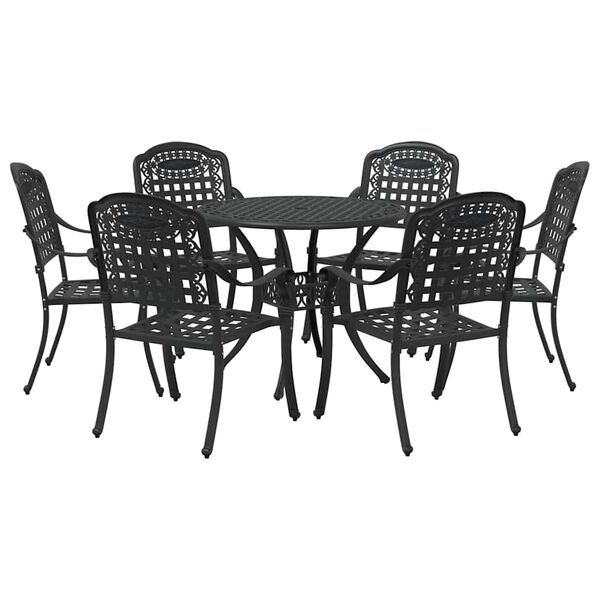 vidaXL Set da Pranzo per Giardino 7 pcs Nero Alluminio