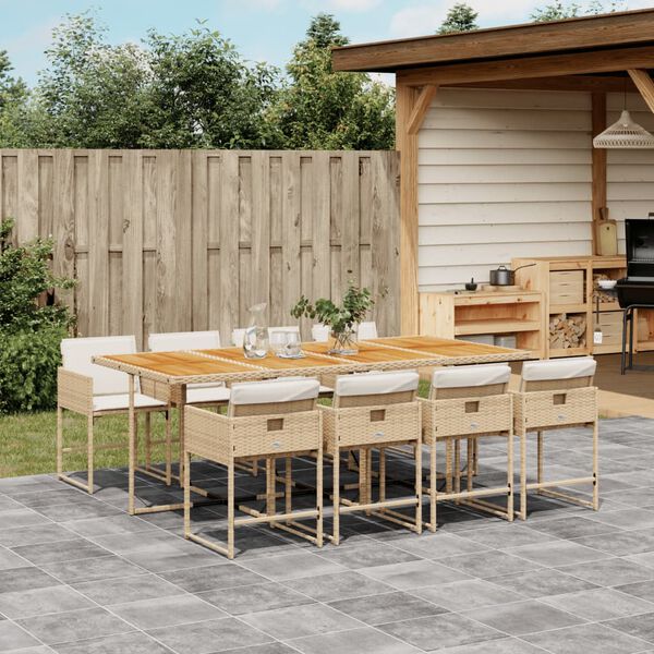 vidaXL Set da Pranzo da Giardino 9 pz con Cuscini Beige in Polyrattan