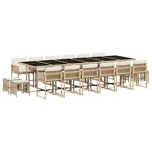vidaXL Set da Pranzo da Giardino 17 pz con Cuscini Beige in Polyrattan