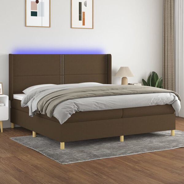 vidaXL Letto a Molle Materasso e LED MarroneScuro 200x200cm in Tessuto