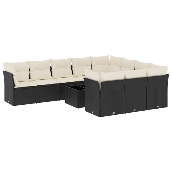 vidaXL Set Divani da Giardino 11 pz con Cuscini in Polyrattan Nero