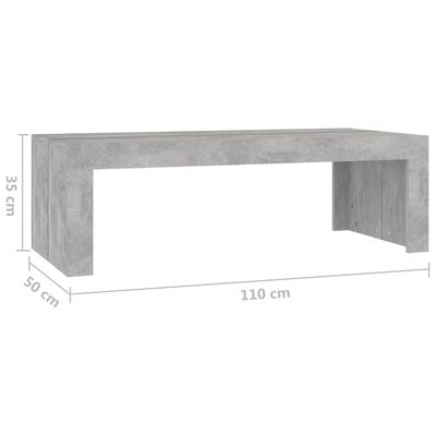 vidaXL Tavolino da Salotto Grigio Cemento 110x50x35 cm in Truciolato