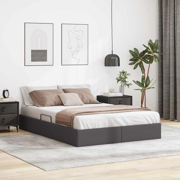 vidaXL Letto con Contenitore Grigio 140 x 190 cm Pelle sintetica