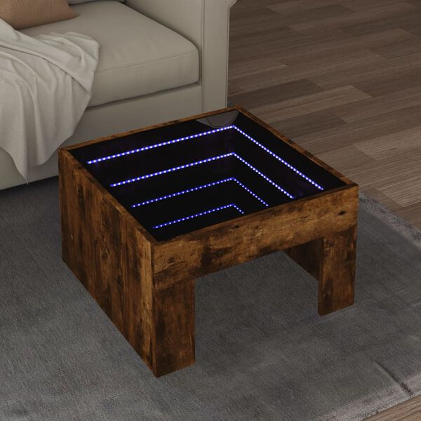 vidaXL Tavolino da Salotto con LED Infinity Rovere Fumo 50x50x30 cm