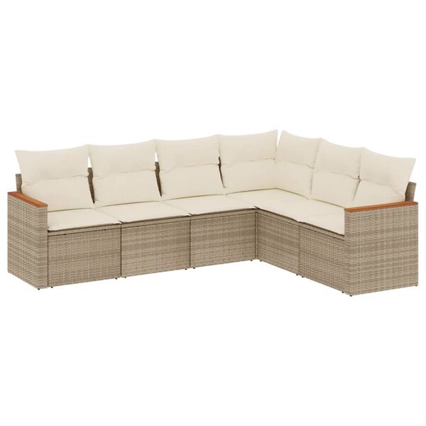 vidaXL Set Divano da Giardino 6 pz con Cuscini Beige in Polyrattan