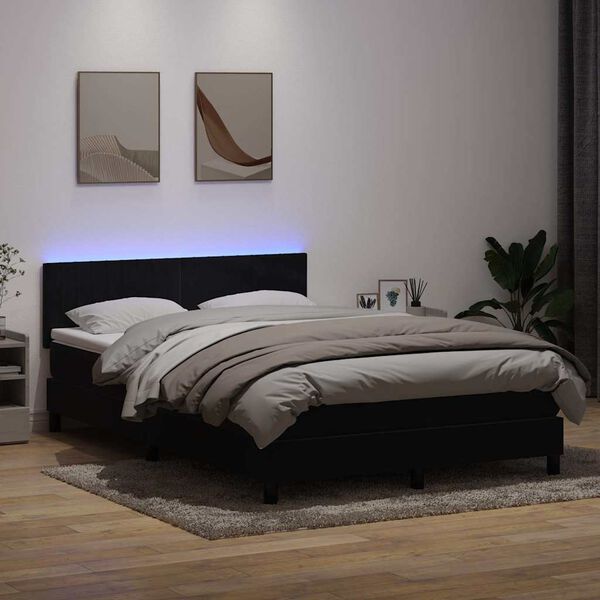 vidaXL Letto a Molle con Materasso e LED Nero 140x220 cm in Velluto