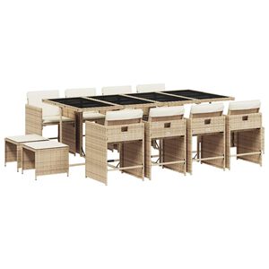 vidaXL Set da Pranzo da Giardino 13 pz con Cuscini Beige in Polyrattan