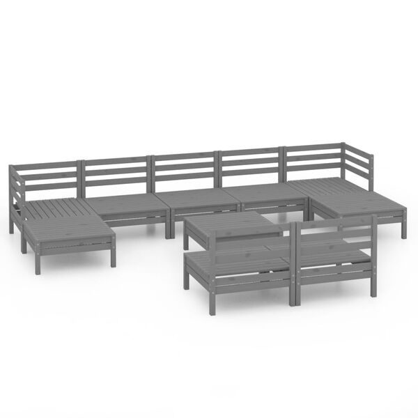 vidaXL Set Salotto da Giardino 10 pz in Legno Massello di Pino Grigio