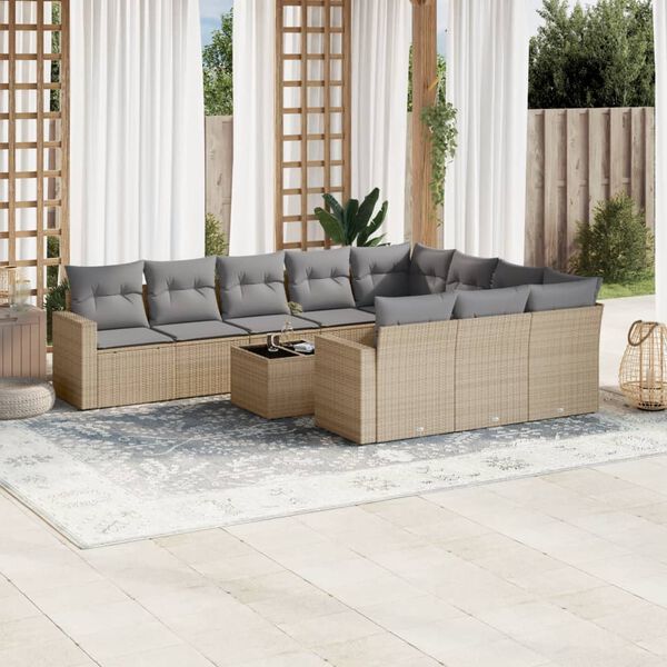 vidaXL Set Divani da Giardino 11 pz con Cuscini Beige in Polyrattan