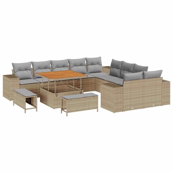 vidaXL Set Divano da Giardino 13 pcs Beige e Grigio Chiaro polyrattan