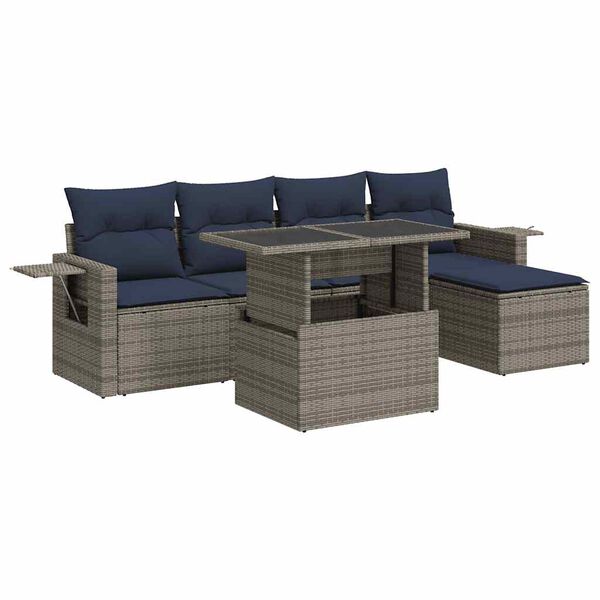 vidaXL Set Divano da Giardino 6 pz con Cuscini Grigio Polyrattan Acacia