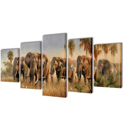 5 pz Set Stampa su Tela da Muro Elefanti 200 x 100 cm
