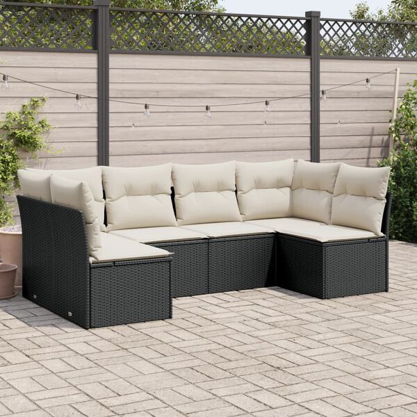 vidaXL Set Divano da Giardino 6 pz con Cuscini Nero in Polyrattan