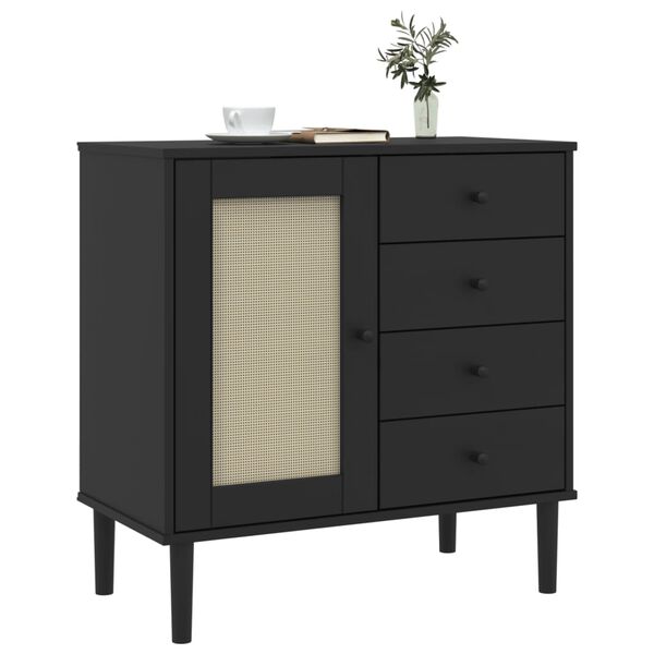 vidaXL Credenza SENJA Aspetto Rattan Nero 80x40x80 cm Massello Pino