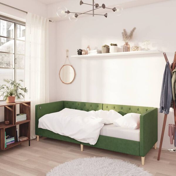vidaXL Dormeuse con Materasso e USB Verde Scuro in Tessuto 90x200 cm