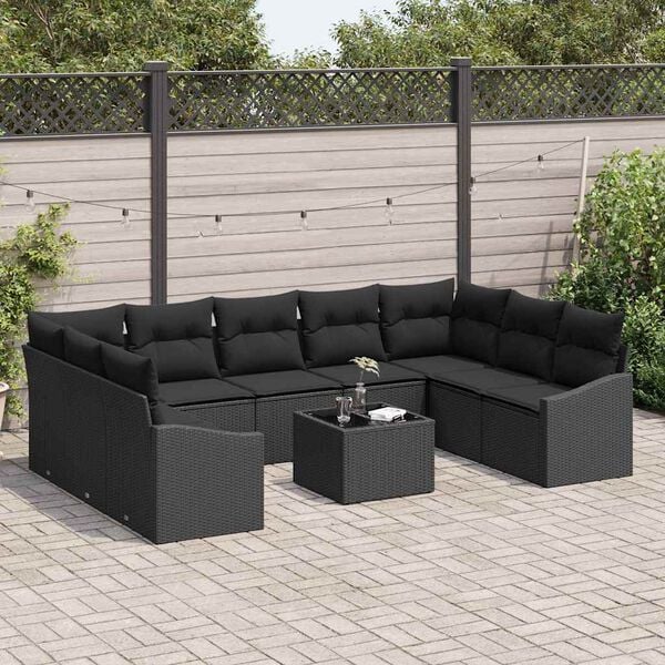 vidaXL Set Divano da Giardino con cuscino 9 pcs Nero polyrattan