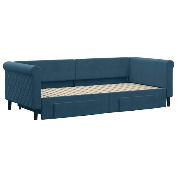 vidaXL Divano Letto Estraibile con Cassetti Blu 90x200 cm in Velluto