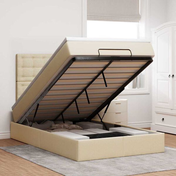 vidaXL Struttura Letto Pouf con Materasso Crema 120x190 cm in Tessuto