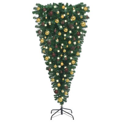 vidaXL Albero di Natale Capovolto Preiluminato con Palline 210 cm