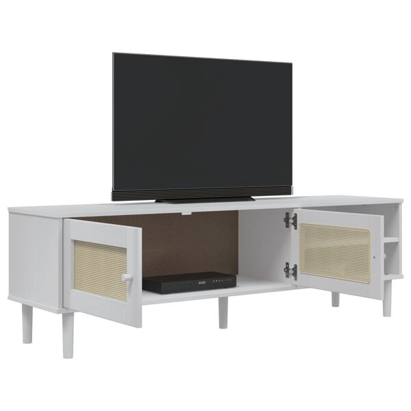 vidaXL Mobile TV SENJA Aspetto Rattan Bianco 158x40x49 Massello Pino