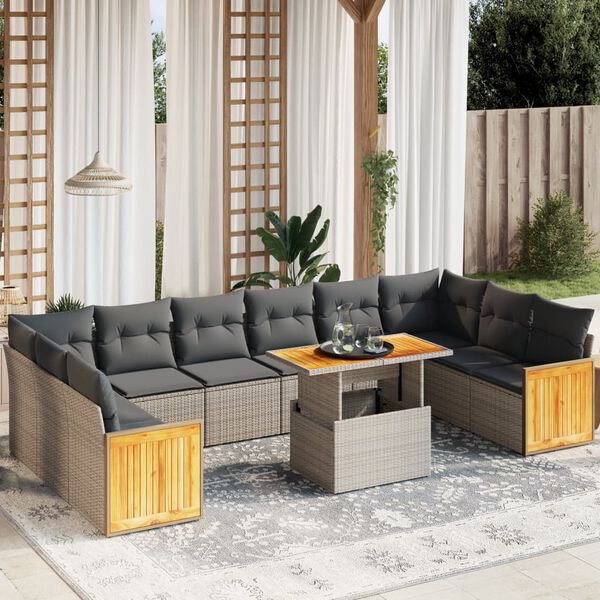 vidaXL Set Divani da Giardino 11 pz con Cuscini in Polyrattan Grigio