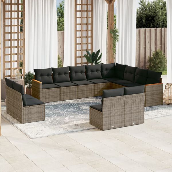vidaXL Set Divani da Giardino 12 pz con Cuscini Grigio in Polyrattan
