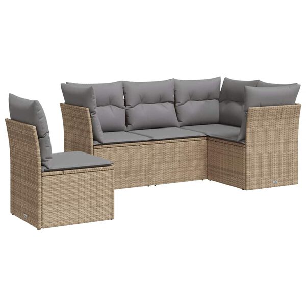 vidaXL Set Divano da Giardino 5 pz con Cuscini Beige in Polyrattan