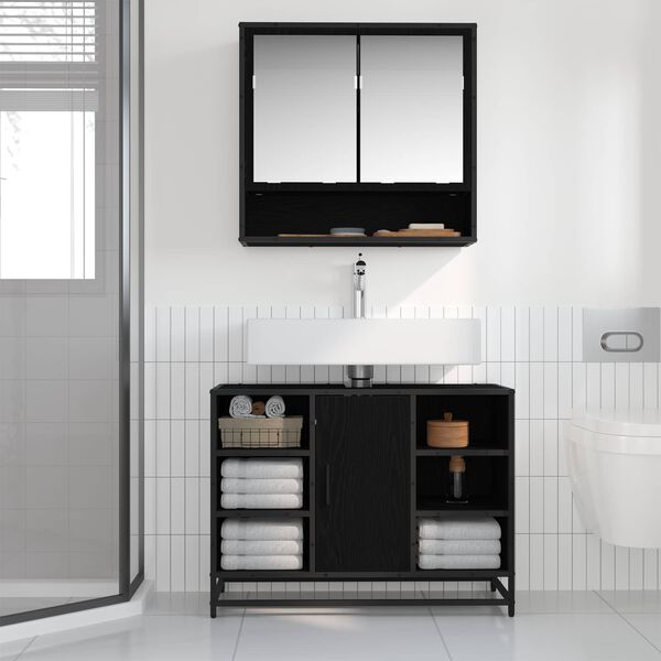 vidaXL Set di mobili per il bagno 2 pcs Rovere Nero Legno multistrato