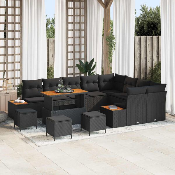 vidaXL Set Divano da Giardino 13 pcs Nero polyrattan