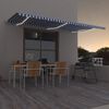 vidaXL Tenda da Sole Retrattile Manuale con LED 600x350 cm Blu Bianco