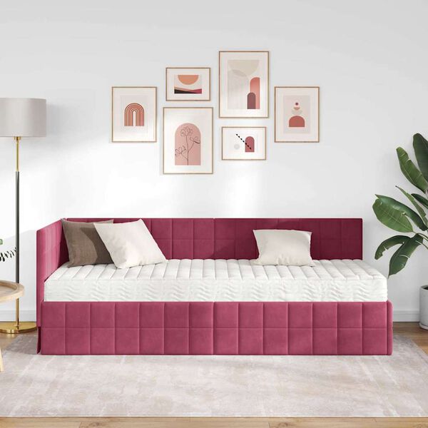 vidaXL Struttura Letto Angolare con Materasso 2 pcs Verde Velluto