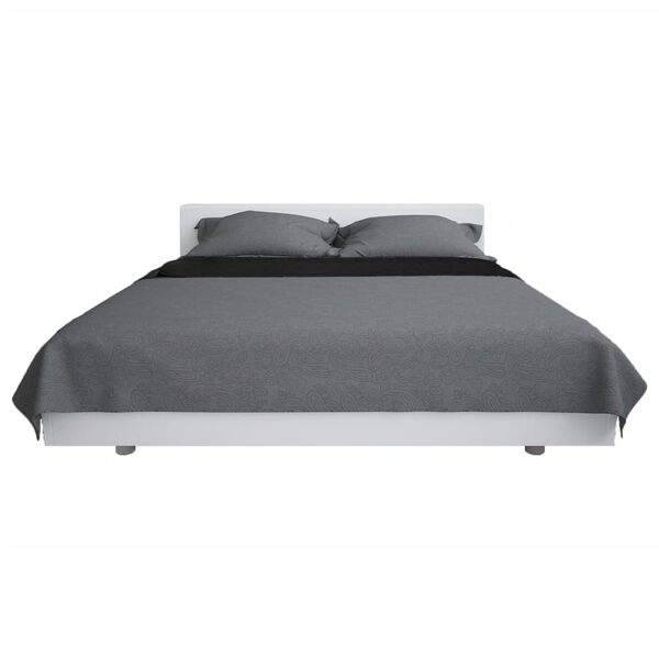 vidaXL Copriletto Double-Face Trapuntato 220x240 cm Grigio e Nero
