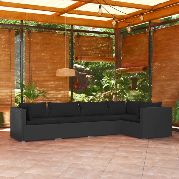 vidaXL Set Divani da Giardino 5 pz con Cuscini in Polyrattan Nero
