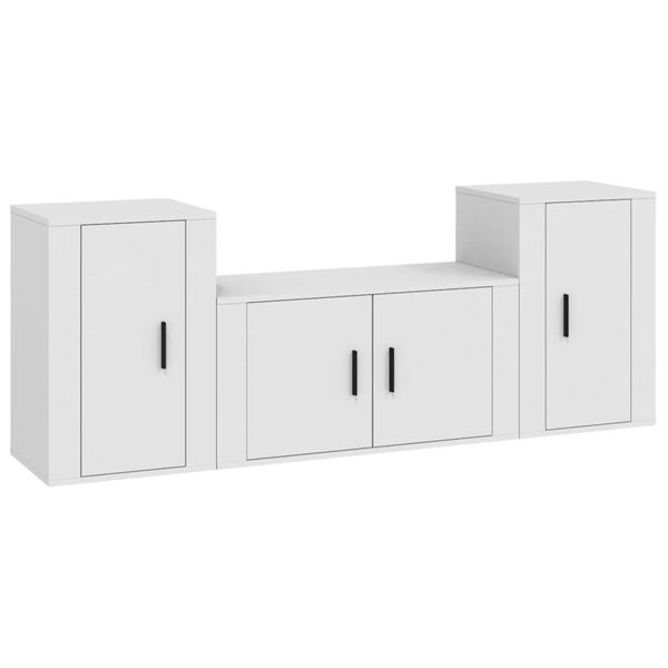 vidaXL Set Mobili Porta TV 3 pz Bianco in Legno Multistrato