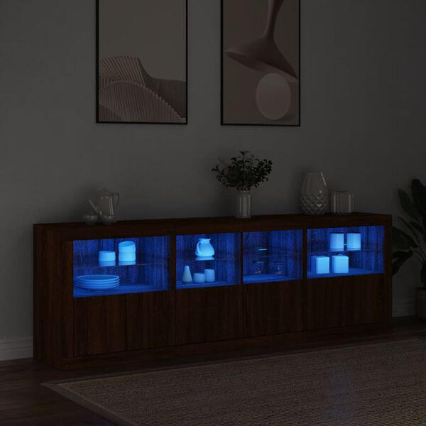 vidaXL Credenza con Luci LED Rovere Marrone 202x37x67 cm