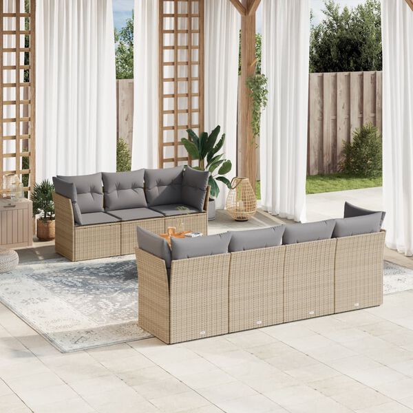 vidaXL Set Divano da Giardino 8 pz con Cuscini Beige in Polyrattan