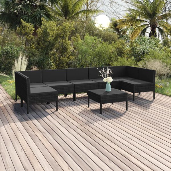 vidaXL Set Divani da Giardino 8 pz con Cuscini in Polyrattan Nero